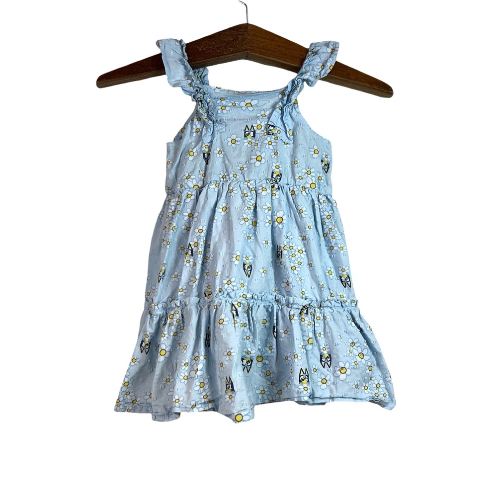 Bluey Girls Floral Daisy Print Tiered Ruffle Cartoon Dress Size 5T